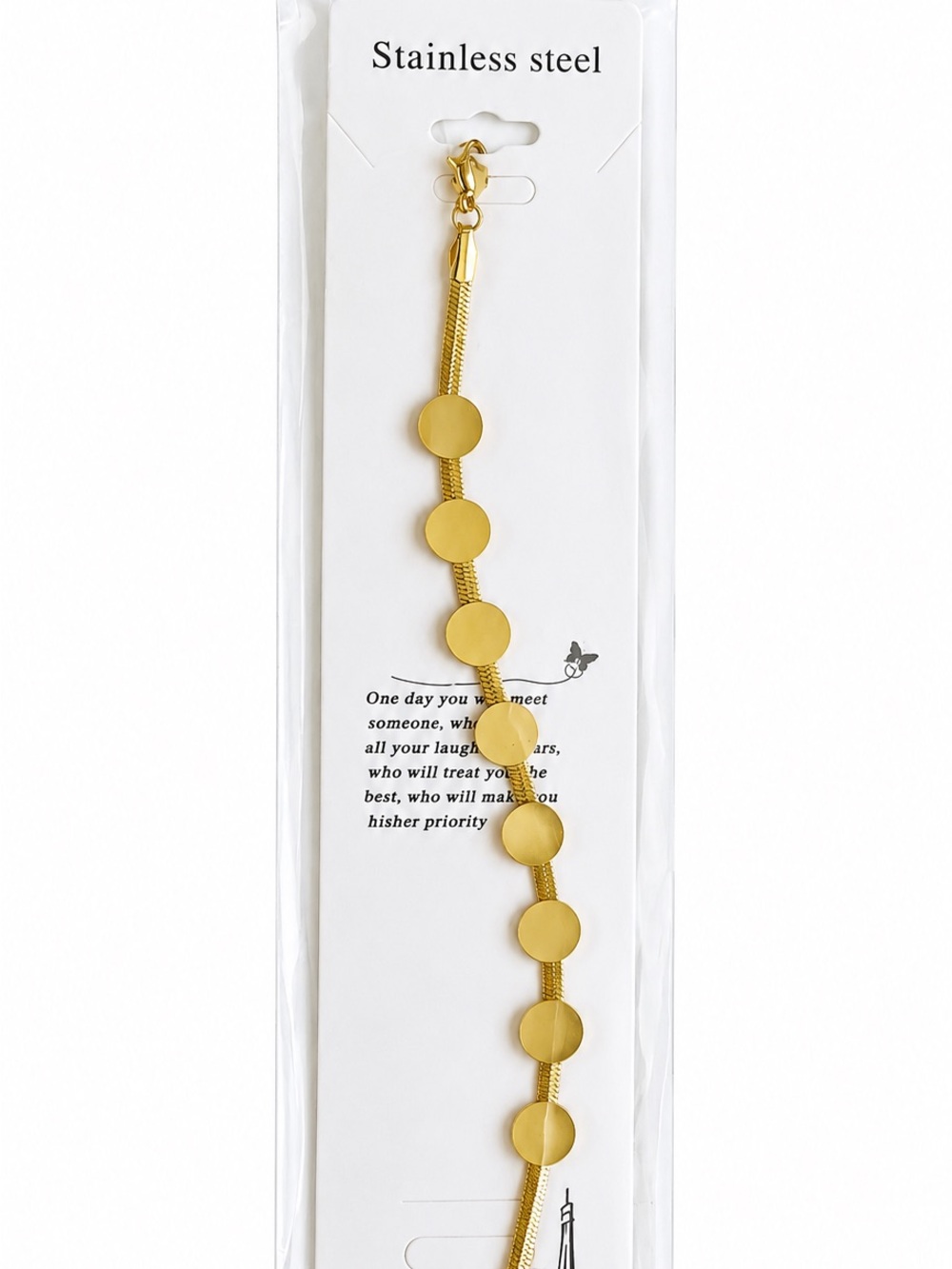Gold Stainless Steel Disc Bracelet for Women - Sleek Circle Link Design